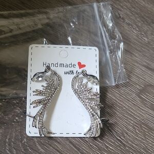 Handmade With Love Silver Crystal  Drop Earrings Pierced But Have Cuff